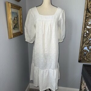 Vintage 80s White Prairie Dress Boho Farmhouse Lace Soft Girl Medium Periphery